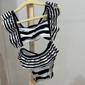 Janie and Jack Black and White Striped Bikini